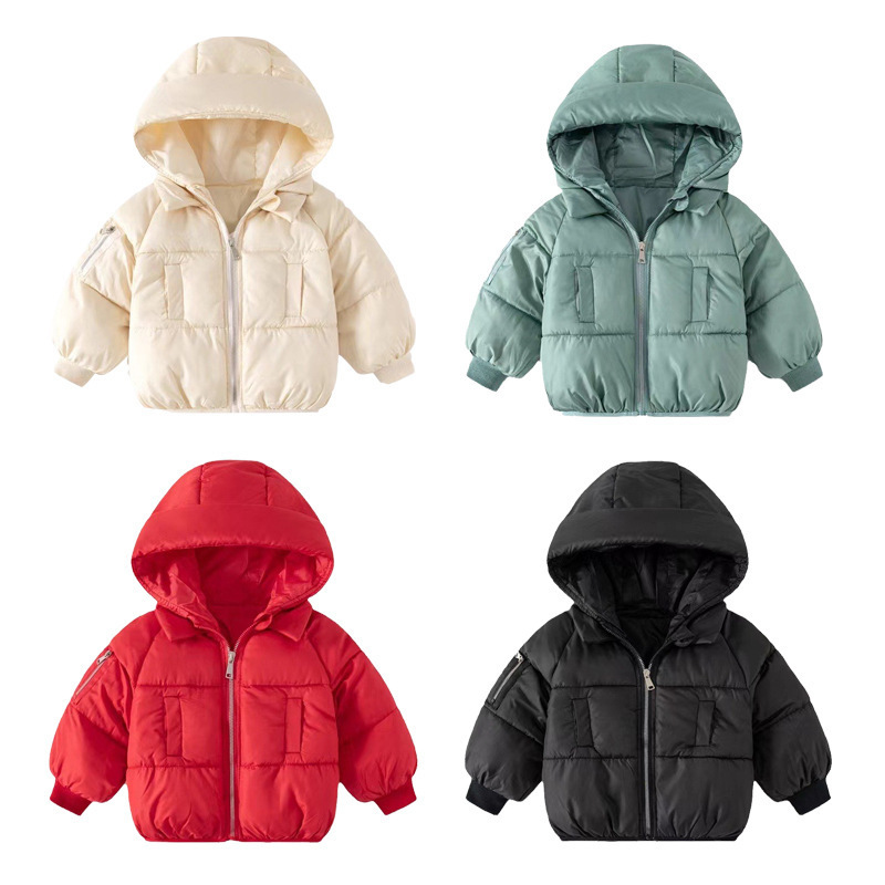 Ropa de algodón para niños, chaqueta de moda para niños, chaqueta de algodón caliente para niños con sombrero de otoño y invierno