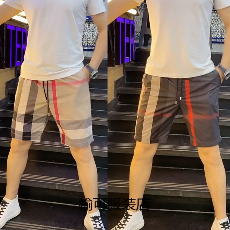 Summer Ice Silk Casual Shorts Men's Lightweight All-match Plaid Five-point Pants Fashionable Quick-drying Sports Pants