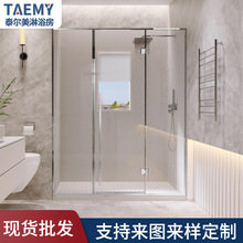 极窄三联动平开门淋浴房定制隔断玻璃不锈钢干湿分离浴室移门浴屏