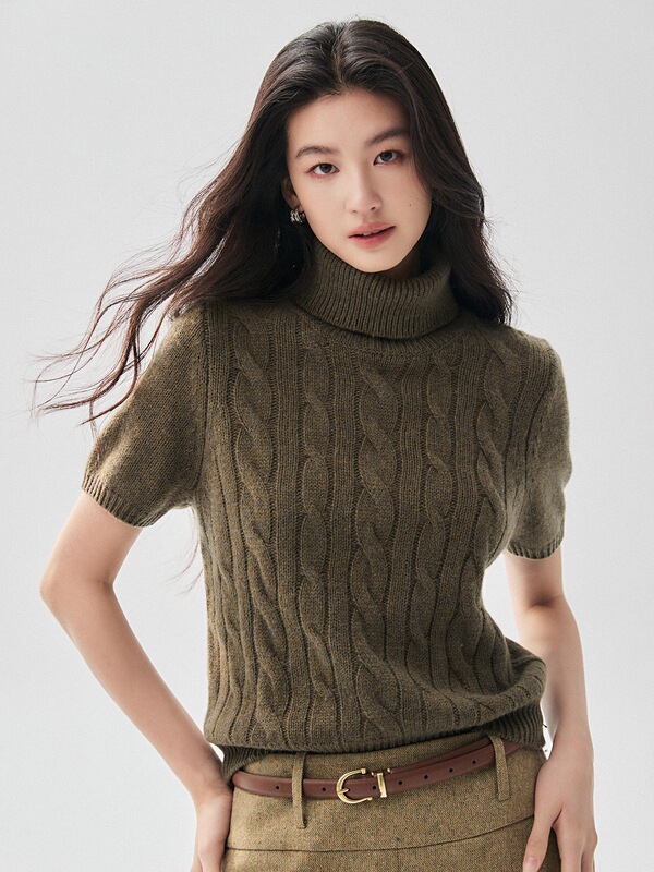 / Simple Poetry_ Twist-knit high-neck yak wool sweater for women, short-sleeved, slim-fit, retro, thickened knit wool sweater / Simple Poetry_ Twist-knit high-neck yak wool sweater for women, short-sleeved, slim-fit, retro, thickened knit wool sweater