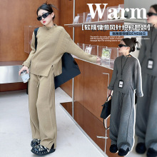 女童秋冬款套装2025新款韩版中大童宽松休闲针织衫宽松阔腿长裤潮