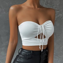 欧美夏季新款抽绳小背心裹胸跨境女装性感镂空超短上衣女打底抹胸