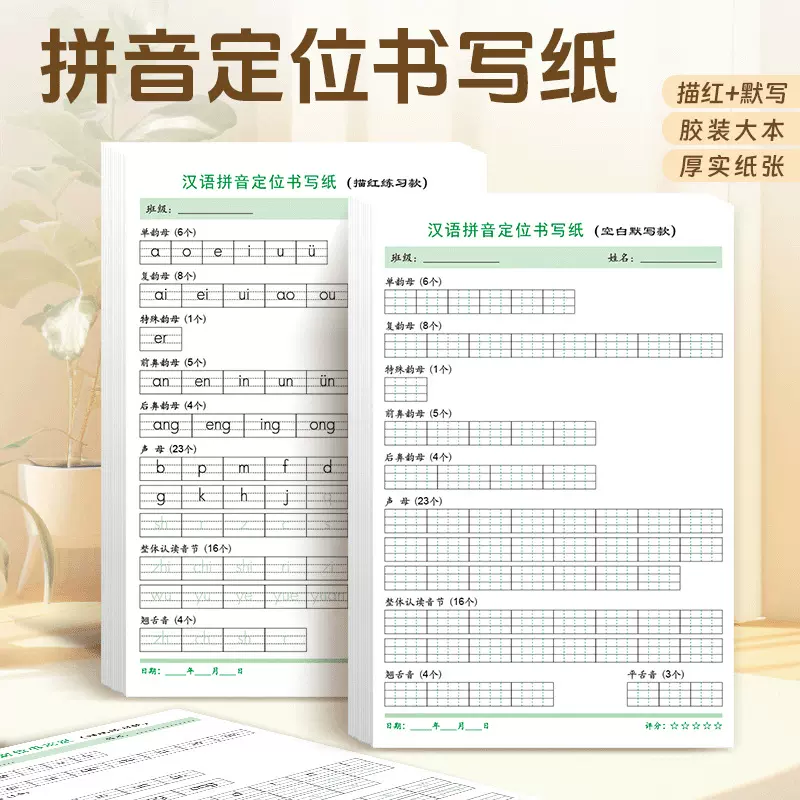拼音默写纸小学生练字帖一年级语文拼音定位书写纸描红本声母韵母