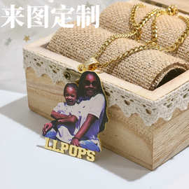 激光雕刻照片姓名可彩印定 制 不锈钢嘻哈朋克男女吊坠项链