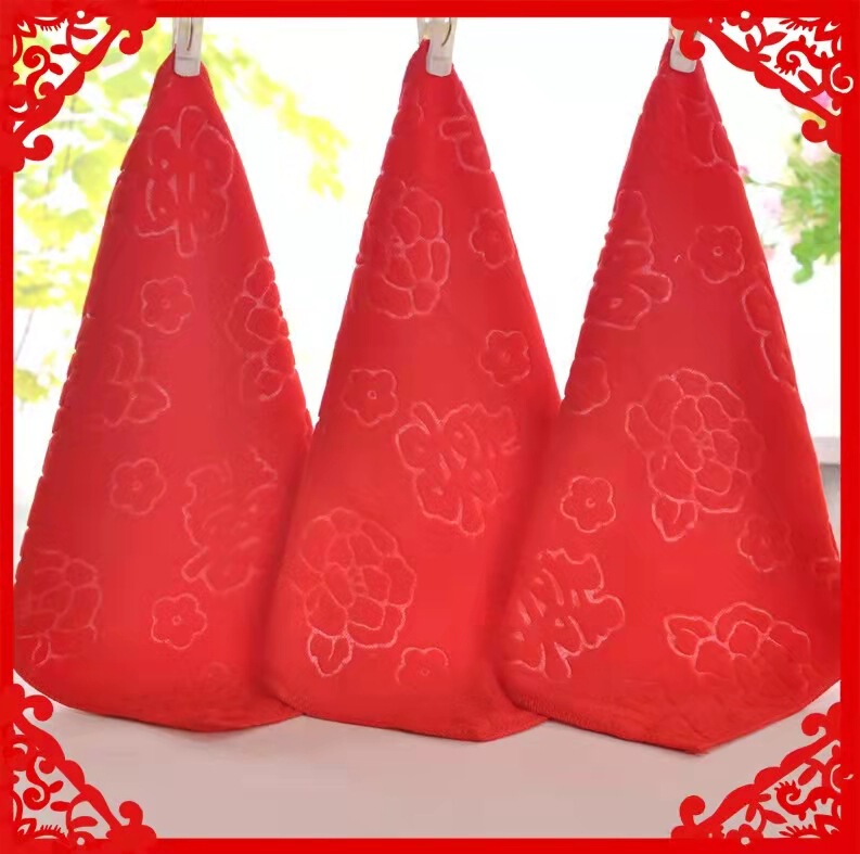 Wedding towel small square towel red embossed Hi PA bride red handkerchief Hi towel wholesale wedding supplies return towel