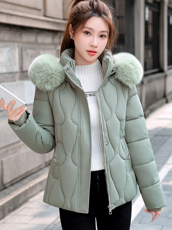 2025新款棉服女短款冬季外套大毛领连帽棉衣加厚修身棉袄现货洋气|undefined