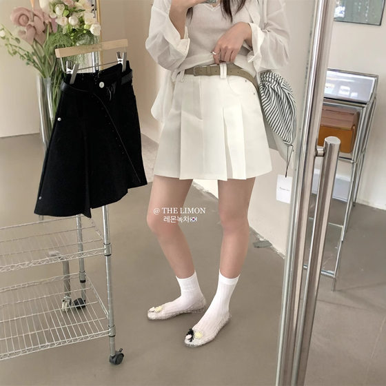 The Limon Lemon Green Tea Small A- line High Waist Slimming College Style Pleated Skirt Women Skirt Skirt