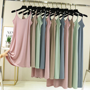 Modal suspender skirt with a long loose anti-transparent lining skirt with white base vest large size dress for women summer