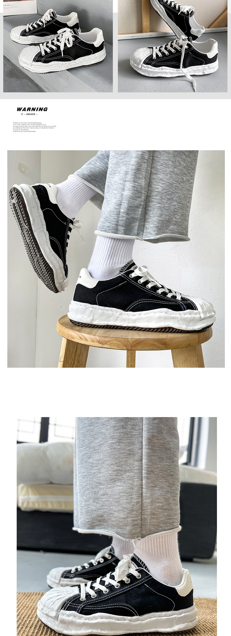 Canvas Dissolver Shoes, Seashell Headwear, Hong Kong Style, Summer, Breathable, Casual, Sneakers, Youth Street Style, Big Toe Shoes_voghion.com