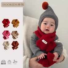 ins韩版宝宝纯色针织围脖冬季糖果色小标男女童百搭保暖交叉围巾