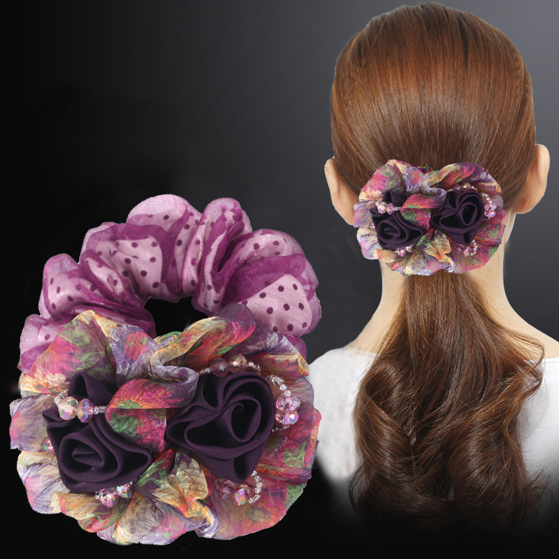 컬러풀한 거즈 머리끈 [짙은 보라색]