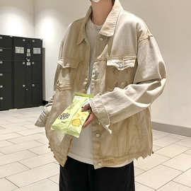 春秋破洞牛仔外套男个性潮牌ins日系复古高街美式青少年夹克百搭