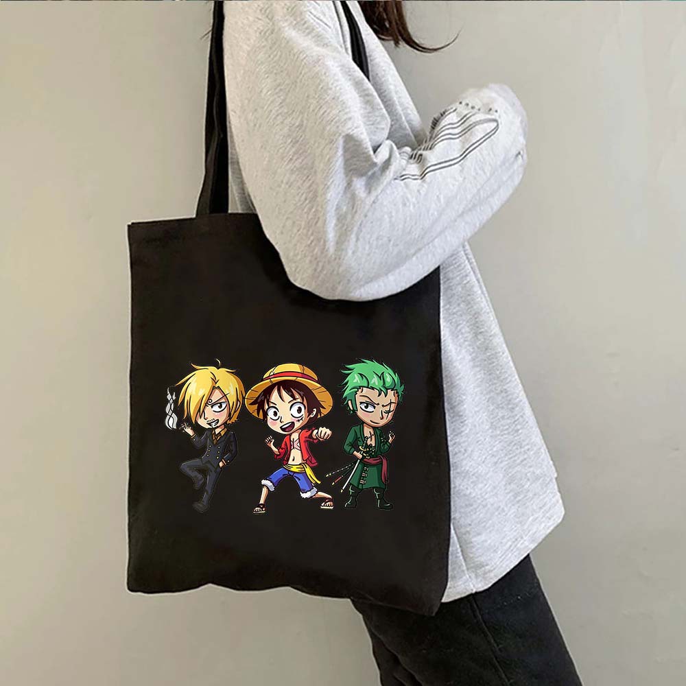 Una pieza de una pieza luffy anime impreso bolsa de lona bolsa de hombro bolsa plegable bolsa de compras