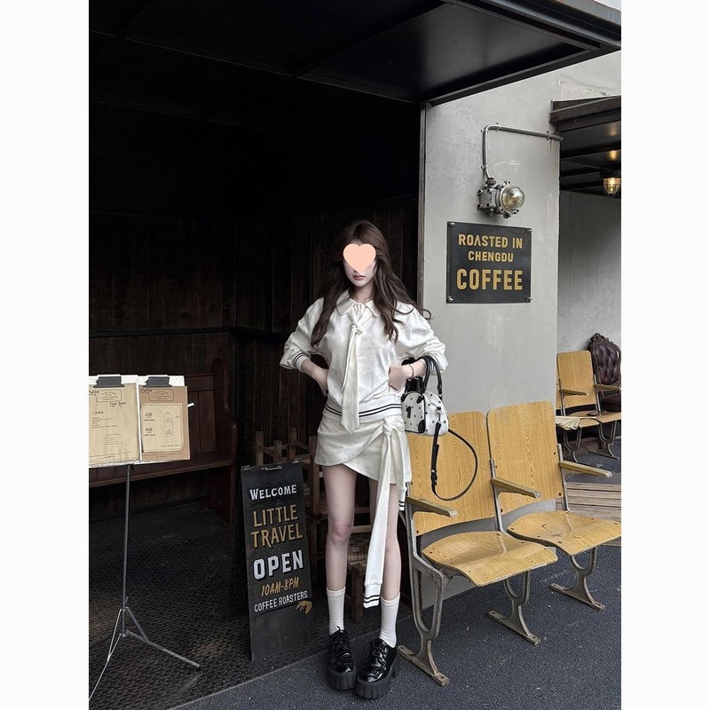韩系新款小众不规则设计感上衣半身裙两件套秋季时尚感百搭套装女|undefined