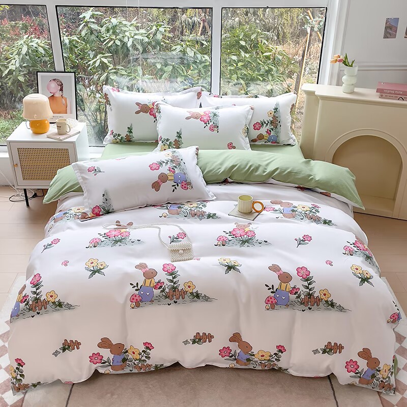 2023 New Thickeneded Brushed Four-Piece Set Soft Skin-Friendly Quilt Cover Bed Sheetss Spring Autumn Winter Printed Scandinavian Bedding