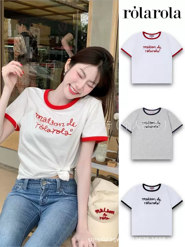 เสื้อยืดแขนสั้นปักลาย rolarola สไตล์เกาหลี