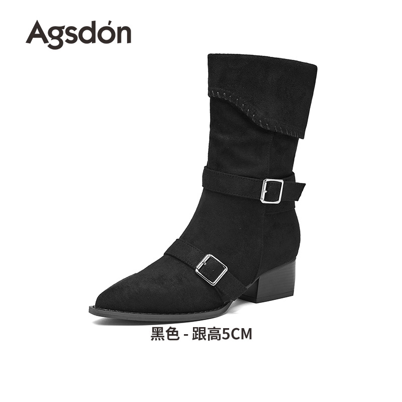Augu Shi Deng marrón botas cortas mujeres 2025 nuevo otoño invierno botas Martin de talón grueso Meirard punta de moda botas de una sola