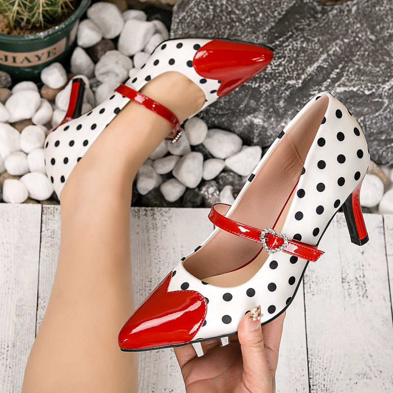 Women's High Heels with Color-Blocking, Glossy Material, Heart-Shaped Soft Insole, Thin Heel, Full Foot Coverage, Mary Jane Slip-On Style, Sexy Look