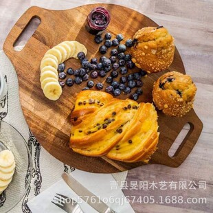 Household Wooden Pizza Pan Acacia Wood Double-Sided Usable Tray with Handle Modern Simple Solid Wood Round Tray
