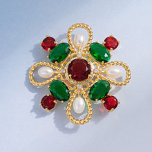 千族银 古罗马宫廷风淡水珍珠胸针 镀真金复古年代感精工别针徽章