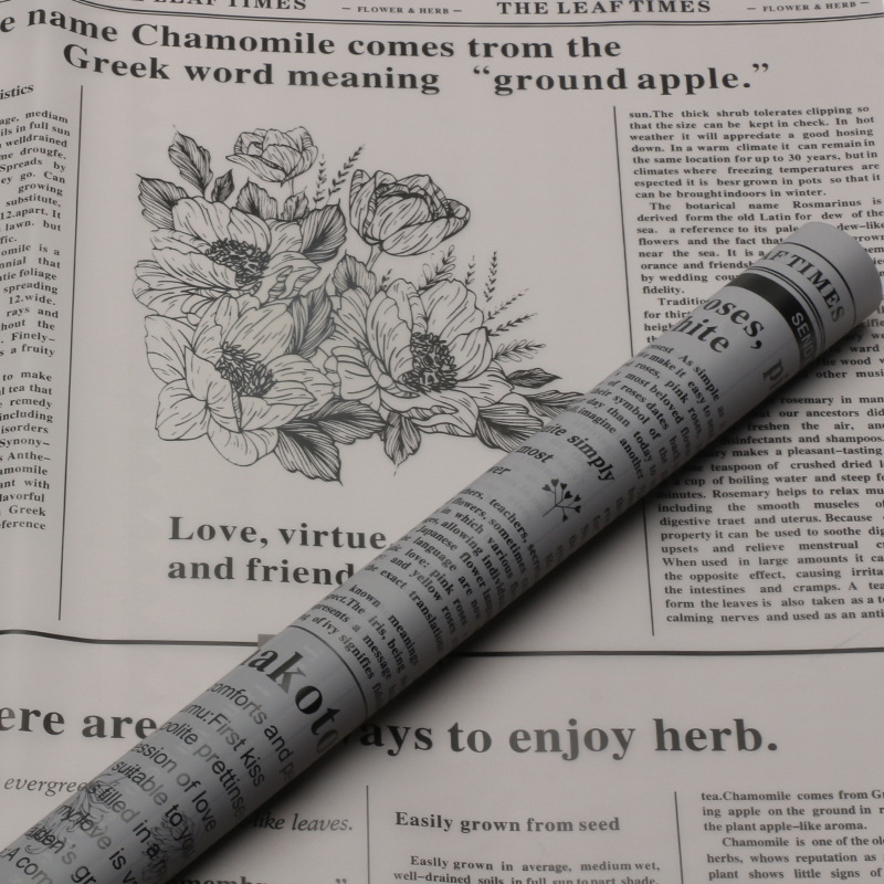 Huaxi Herbal Plant Papel de embalaje de flores Impresión en inglés Paquete de regalo mate impermeable Papel de flores Florería Materiales de ramo