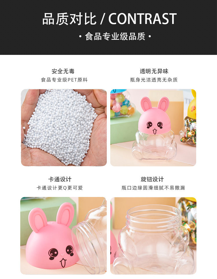 卡通兔子PET高透明食品级塑料罐儿童糖果饼干包装瓶工厂定 制详情7