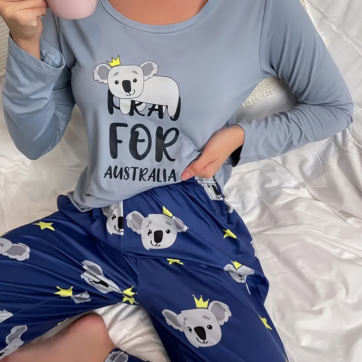 Traje de pantalones de manga larga con estampado transfronterizo de Amazon para mujer, pijamas europeos y americanos, pijamas casuales de primavera y otoño para mujer