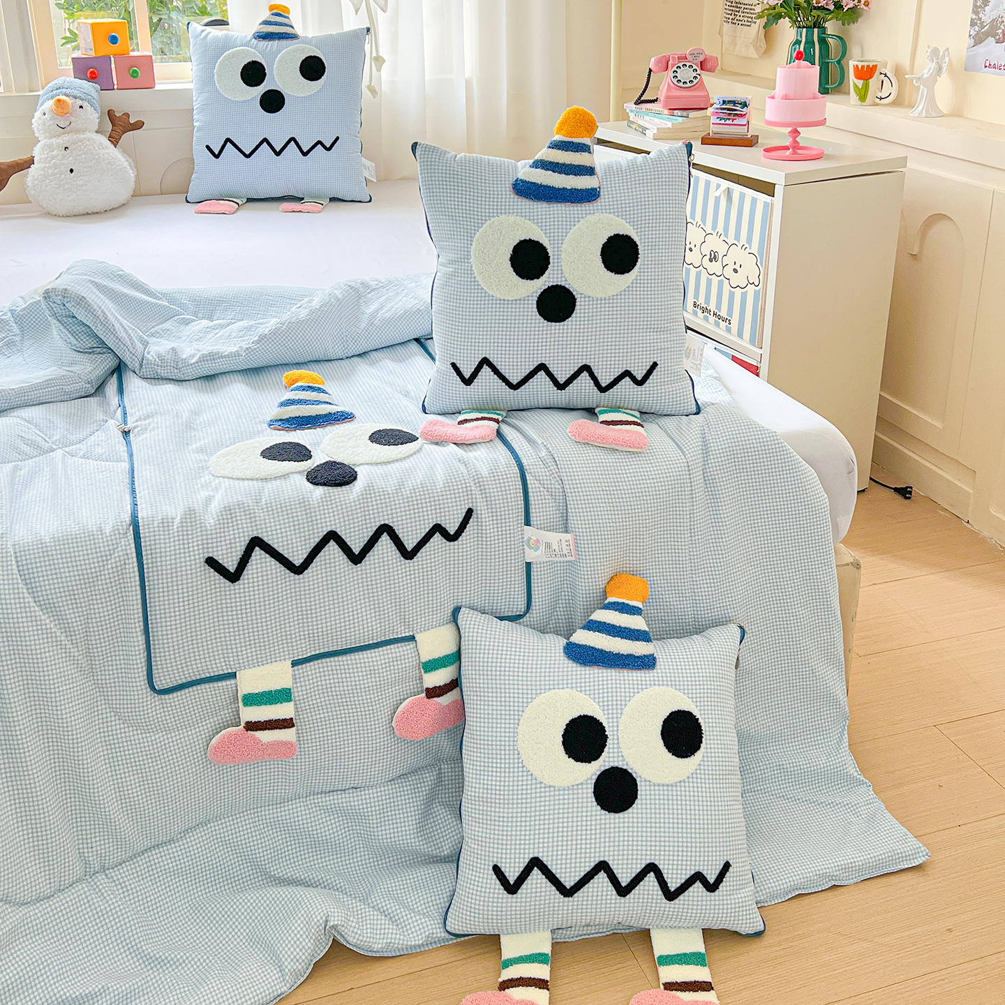 사계절 입체 하지미 블루 체크 [펼치면 사계절 얇은 이불]