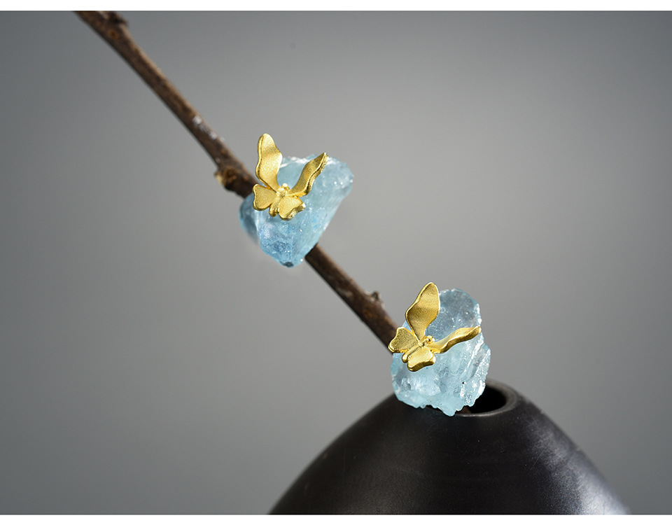 Ear Studs Classification 1 Pair Quantity 1 Pair Ig Style Sweet Irregular Butterfly Plating Inlay Sterling Silver Gem Ear Studs