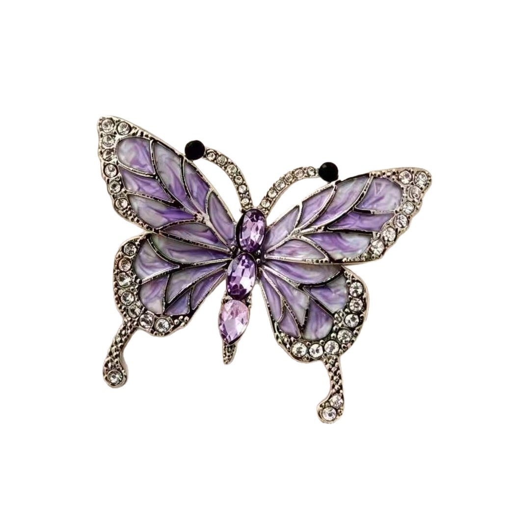 Elegant and romantic style, drip-glaze cold enamel butterfly brooch with colorful wings, wholesale, new retro, light luxury, and fashionable brooch