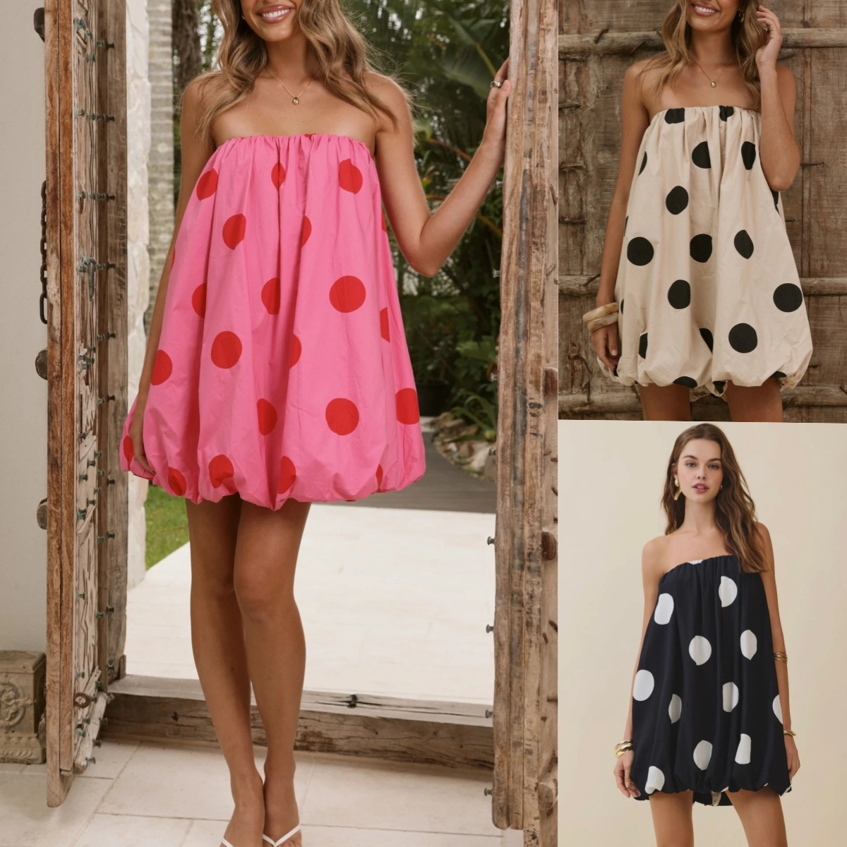 European and American Cross-Border Sexy Dress 2026 Amazon Spring and Summer New Polka Dot Print Mini Strapless Dress for Women