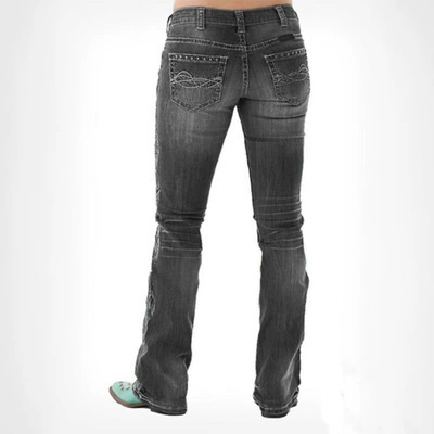 Джинсы slim fit с вышивкой, европейский стиль, в чёрном, тёмно- и светло-голубом