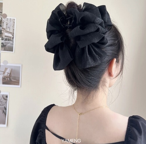 Hair accessories, fairy-like, high-end, large bow on the back of the head, high-poise necklace, seersucker, large clip, shark clip headdress for women