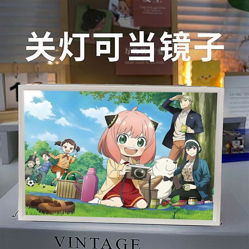 新款间谍过家家镜子灯光画阿尼亚生日创意礼物发光装饰画房间摆件|undefined