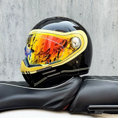 Motosiklet kaskı (dəbilqə) | Helmet for Heavy Motorcycles, Ghost Skull - bright-black-track-with-phantom-red-night-vision-transparent-mirror-included-m