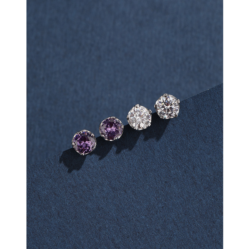 Ultra brillante zircón pendientes de plata esterlina 925 pequeño agujero de orejas pendientes de orejas para mujeres hip hop simple pendientes versátiles sensación de alta calidad