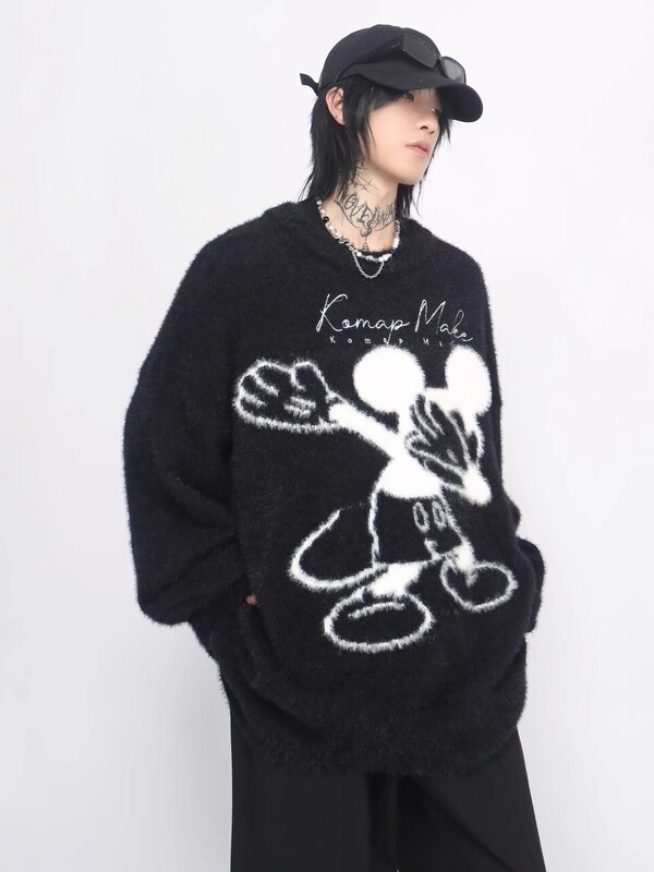 American Retro Fun Cartoon Mickey Sweater Men's Trendy Brand Niche High-end Soft Waxy Knitted Sweater Top Couple Dress American Retro Fun Cartoon Mickey Sweater Men's Trendy Brand Niche High-end Soft Waxy Knitted Sweater Top Couple Dress