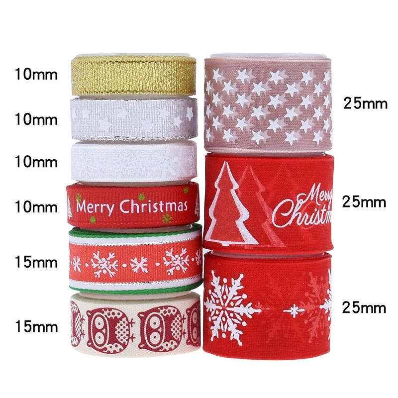 Ventas transfronterizas de embalaje de cinta de Navidad caja de regalo hecha a mano arco impresa pentaca de nieve cinta 9