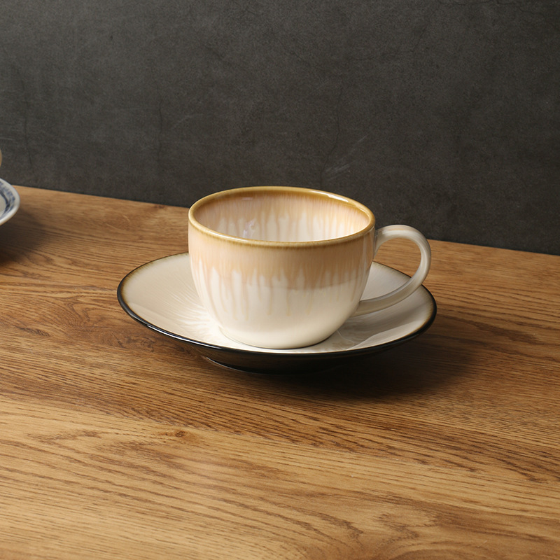 Taza y platillo de café de exportación de comercio exterior [cerámica de alta gama] 2023 nueva taza de agua de cerámica [bonita y delicada