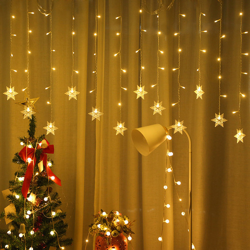 led雪花冰条灯串圣诞节新品装饰灯雪花窗帘灯户外防水婚庆小彩灯