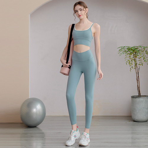 lulu same style hip lifting fitness running yoga pants bra two-piece set women's summer nylon sports yoga clothing set