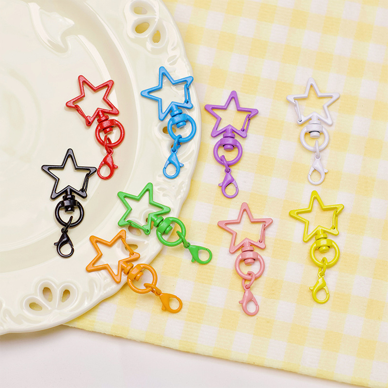 Color paint five-pointed star buckle with small lobster clasp diy accessories alloy rotating doll hook key chain pendant