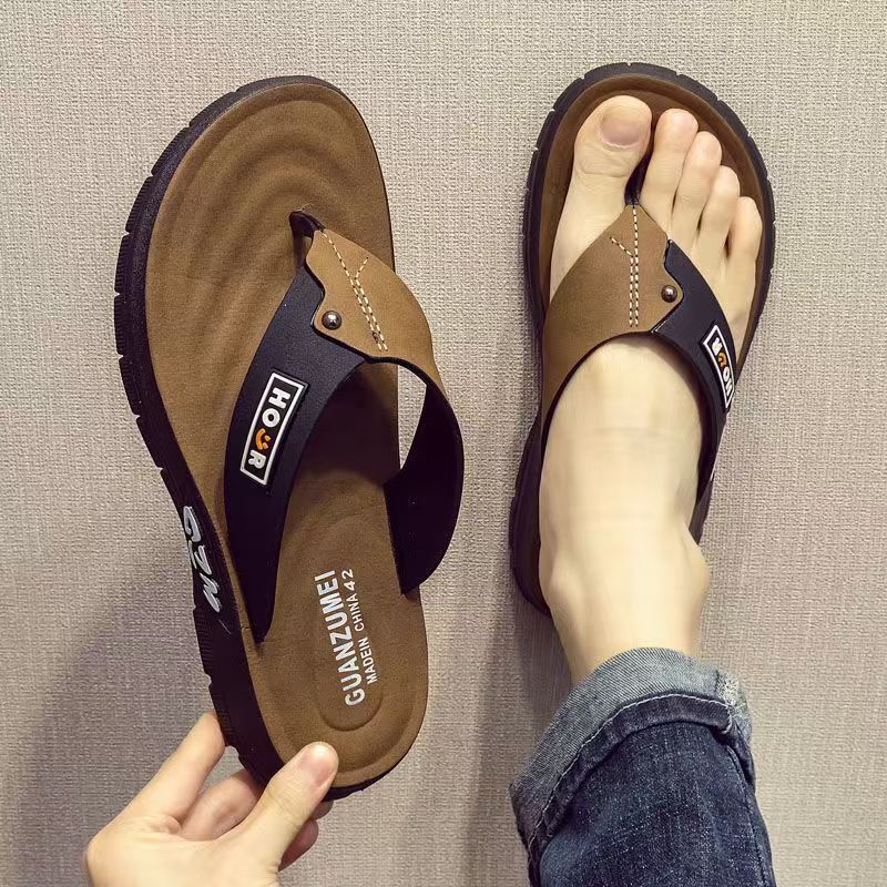 Stick-On Sole Label - Men's Trendy Summer Non-Slip Wear-Resistant Outdoor Beach Casual Thick-Soled Flip-Flops
