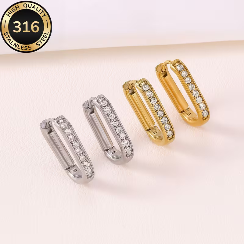 (Cross-border trading), quality fashionable rectangular trend universal earrings stainless steel, European style, simple and elegant design