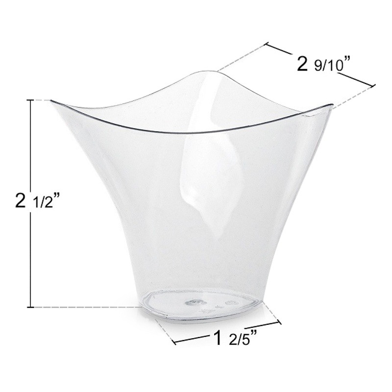 Plástico duro PS estrictamente seleccionado, transparente desechable 100ml, copa de postre de borde retorcido, juego de cuchara de copa de mousse, Amazon transfronterizo