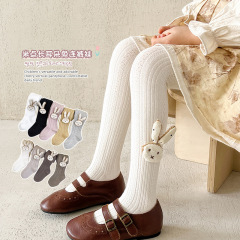 春季女童連褲襪打底褲薄款韓版外穿2024可愛兔子純色女孩高腰褲襪