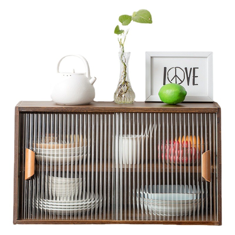 Aparador de escritorio de estilo japonés vitrina de la puerta de cristal encimera de la cocina taza de almacenamiento en rack mini gabinete de cocina de madera maciza
