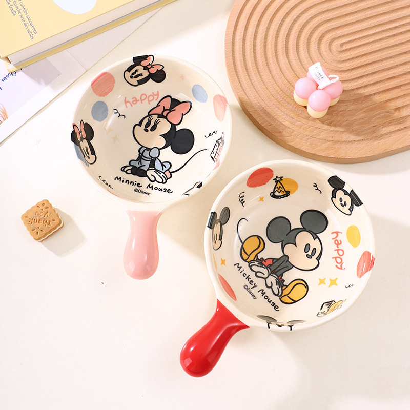 Disney Mickey ceramic noodle bowl with handle, household tableware, fruit salad bowl, soup bowl, trendy bowl, microwaveable Disney Mickey ceramic noodle bowl with handle, household tableware, fruit salad bowl, soup bowl, trendy bowl, microwaveable