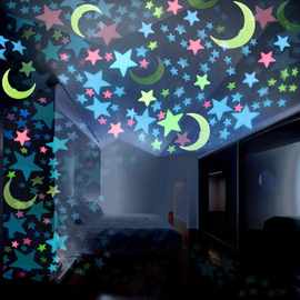 跨境室内夜光3d星星壁纸儿童房梦幻节日派对装饰自发光墙贴饰批发