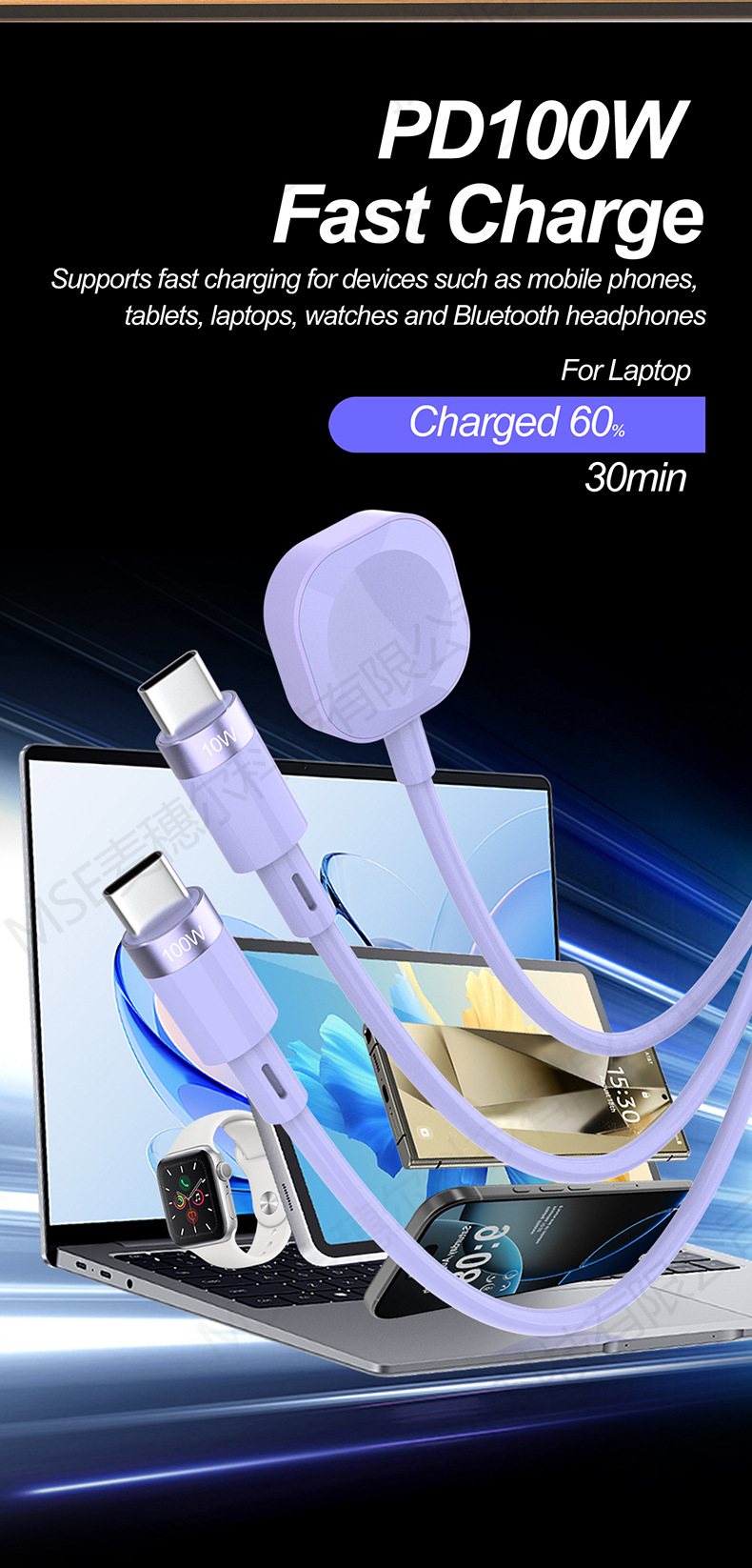 5-in-1 100W Superschnelles Daten-Macaron-Geschenk mit individuellem Logo und einziehbarem 2-in-3-Ladekabel_voghion.com